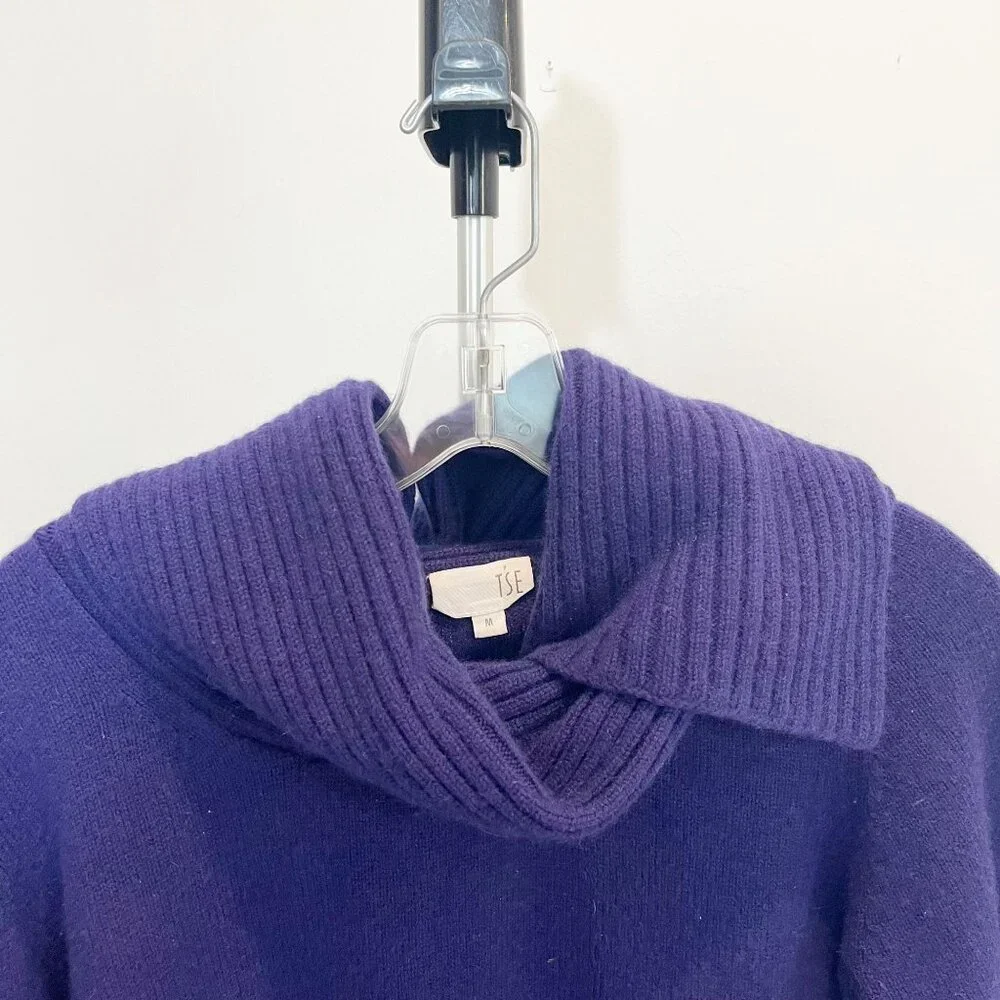 TSE Purple Cashmere Pullover Sweater Foldover Collar Shawl - Size Medium‎
